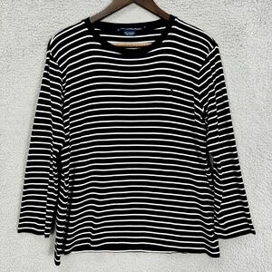 Ralph Lauren Sport XL Black Striped Cotton Top Preppy Old Money Quiet Luxury